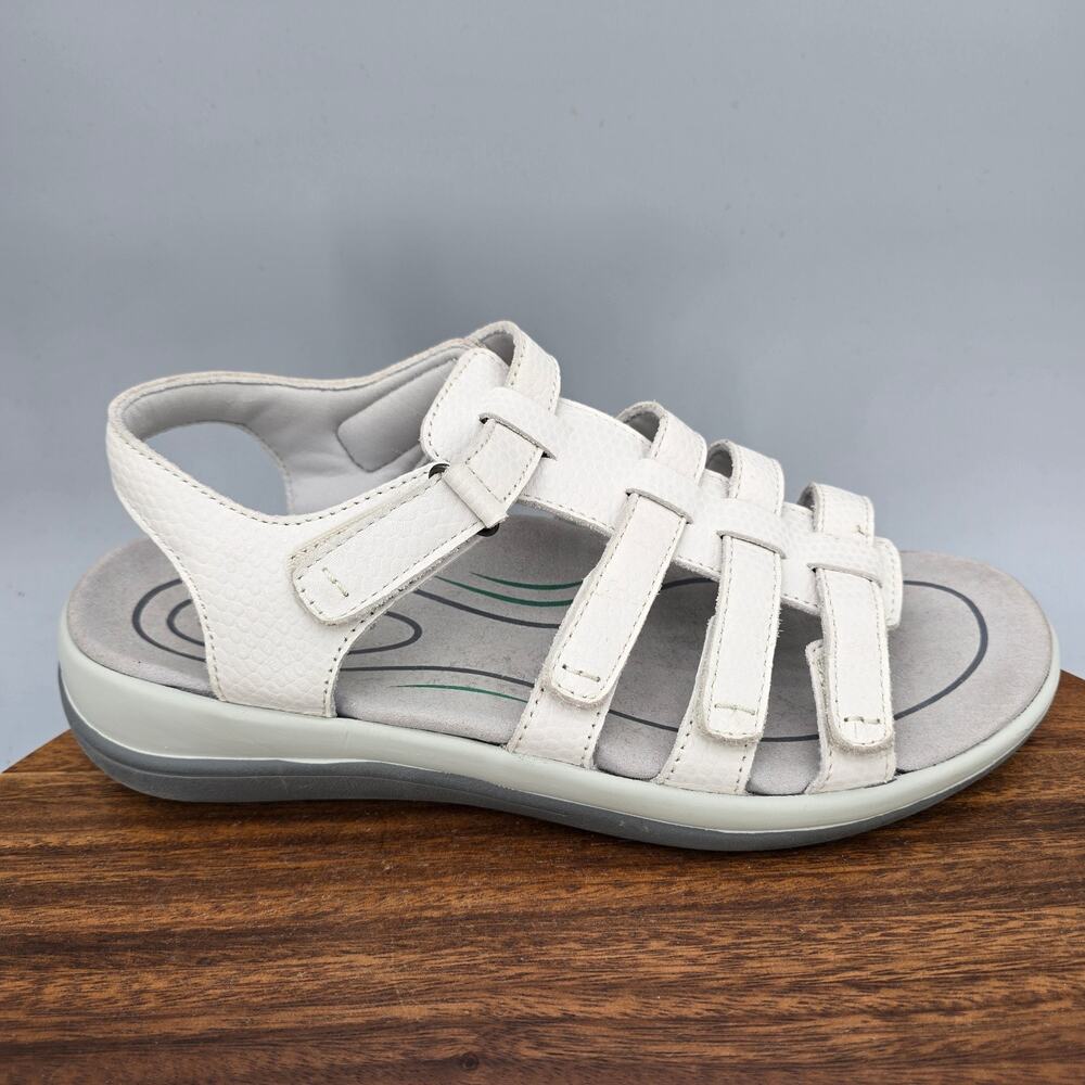 Orthofeet Sandals Womens 8 Wide White Gray Leather Fisherman Adjustable Orthotic